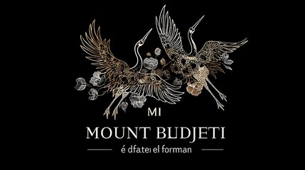 Obraz premium Elegant graphic featuring two cranes in flight, with floral details and text