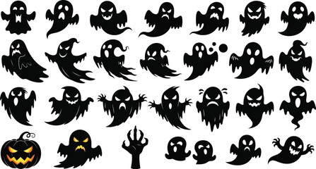 Obraz premium Spooky ghost silhouettes for Halloween themed designs