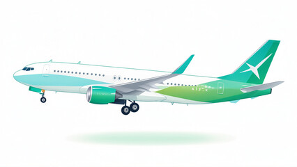 Obraz premium airplane in the sky，blue，green，light green，white，big plane，flat design