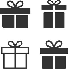 Gift box icons, present symbols, holiday design, birthday vector, celebration graphic, minimal style, black and white, festive illustration, ribbon icon