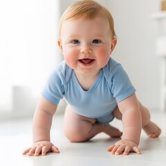 Close-Up of Ginger Infant Crawling Evokes Heartfelt Joy