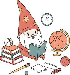 School set with various item vector silhouette with white background