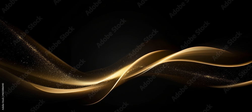 Canvas Prints elegant gold curving pattern with shiny light waves on a smooth jet black background design template