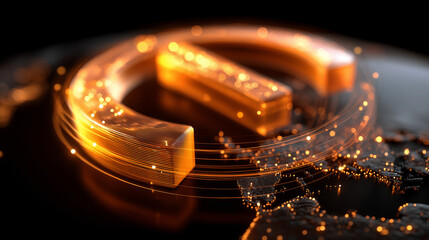 Digitales Eurozeichen als Symbol des digitalen Euros und CBDC mit glühenden Partikeln