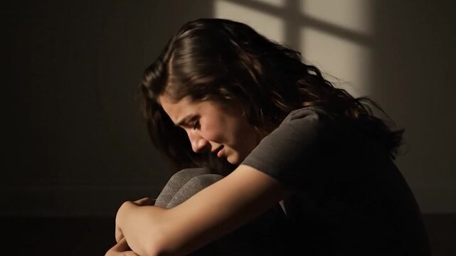 Jeune femme pleurant seule dans l'ombre