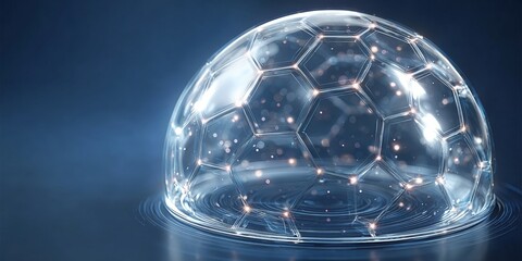 Futuristic Advanced Protection Sphere with Glowing Hexagons and High-Tech Security Elements in 3D