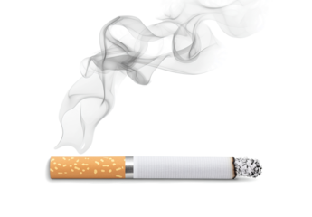 Cigarette with smoke isolated on a transparent background, flat lay