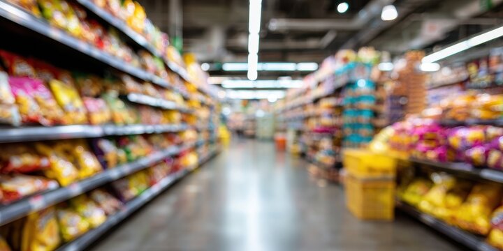 Blurred supermarket aisle with snack food