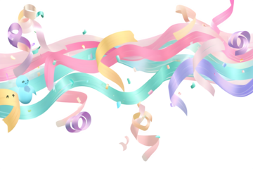 Pastel ribbons and cute cloud character 3d rendered, isolated on transparent background