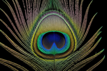 Obraz premium Close up view of a vibrant peacock feather eye