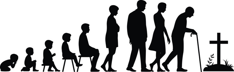 Life stages from infancy to old age, human growth and development, aging process, life cycle, birth to death journey, evolution of life