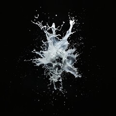 Dynamic white liquid splash in motion isolated on black background.
