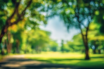 Blurry park scene, lush greenery