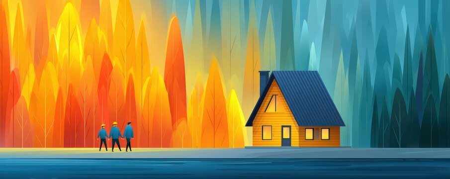 Sustainable ecology action green living in a colorful forest illustrated landscape calm environment vibrant viewpoint