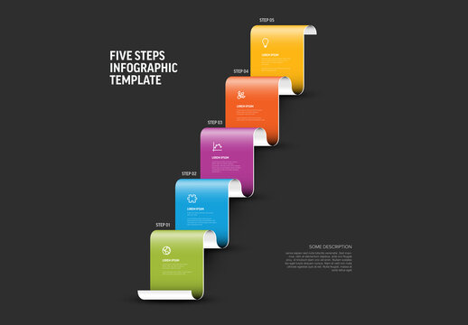 Five Steps Dark Infographic Template with Gradient Design