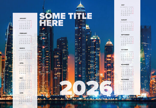 2026 Calendar Template with Photo Placeholders and two months columns