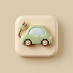 Modern 3D Eco Car Illustration Pastel Green Compact EV with Stylized Plug