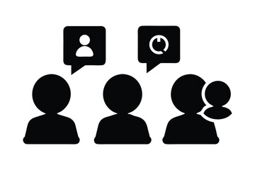 Team communication and feedback concept with people icons and speech bubbles