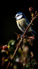 Obraz premium Blue Tit in a Garden Scene Natural Light High Contrast