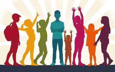 colorful silhouettes teenager for International Youth Day banner. High quality