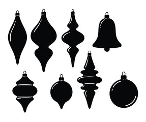 Black christmas ornaments silhouette vector collection festive holiday decorations vintage baubles