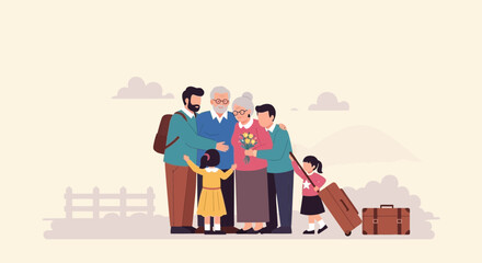 Generations Reunite Welcoming Grandparents Arrival Family Gathering Together