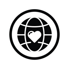 Global heart icon vector world love symbol international care emblem earth kindness graphic