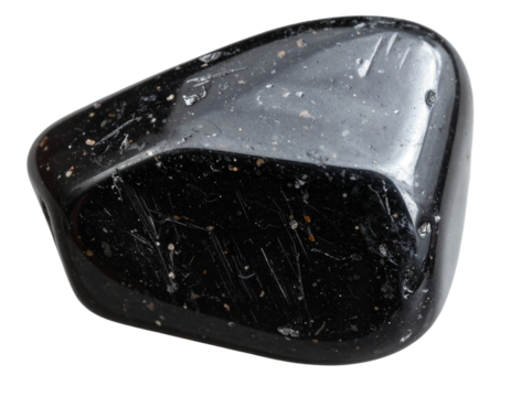 Polished Black Obsidian Stone, isolated on a transparent background.