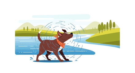 Obraz premium Happy Dog Shakes Off Water After a Playful Swim In The River Outdoors