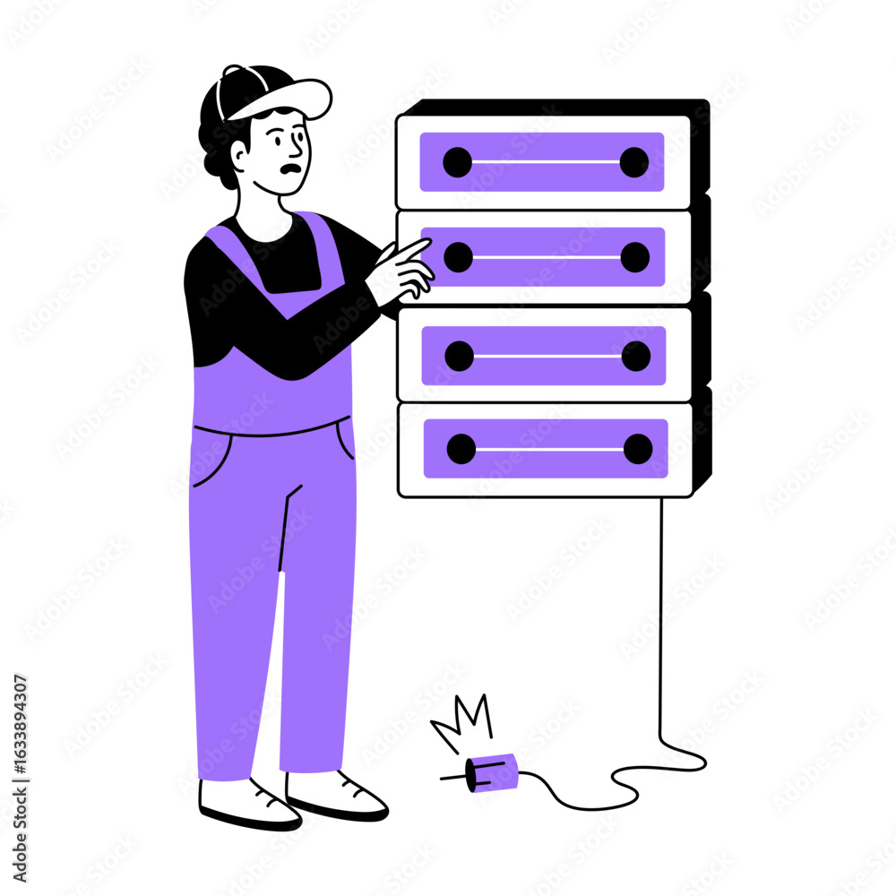 Canvas Prints a hand drawn illustration showing a person looking at server error
