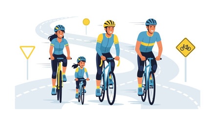 Naklejka premium Happy Family Enjoying a Fun Bicycle Ride Together on a Sunny Day