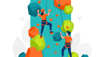Fototapeta premium Indoor Rock Climbing Adventure With Friends Challenging Themselves Physically
