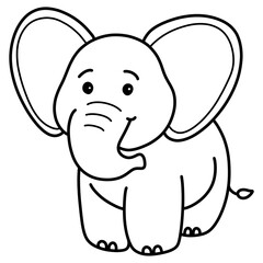 Hand drawn baby elephant cartoon illustration outline 