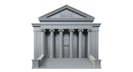 Classical bank building facade with grand columns and pediment