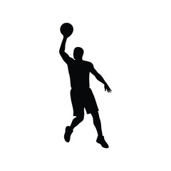 Basketball player silhouette dunking athletic action sports game dynamic movement isolated vector graphic