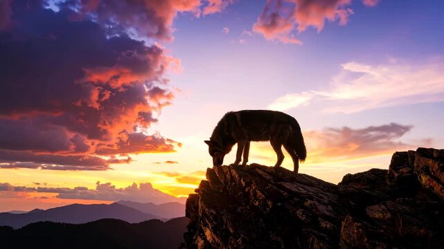 wild wolf at sunset