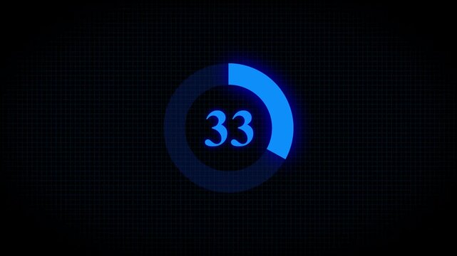 Countdown timer number ,0 to 33 seconds circular countdown digital electronic timer. counting down with green numbers and circle marking time ,Sci-Fi light Effects electronic protection ...