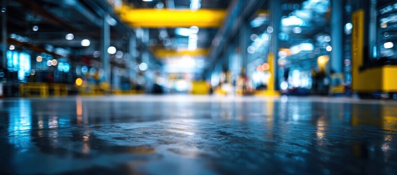 Industrial factory floor, blurred interior