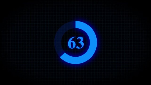 Countdown timer number ,0 to 63 seconds circular countdown digital electronic timer. counting down with green numbers and circle marking time ,Sci-Fi light Effects electronic protection.