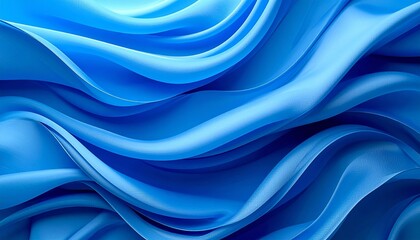 Fototapeta premium Flowing, wavy blue shapes resembling liquid or fabric, layered in varying shades of blue