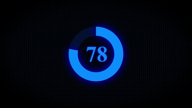 Countdown timer number ,0 to 78 seconds circular countdown digital electronic timer. counting down with green numbers and circle marking time ,Sci-Fi light Effects electronic protection...