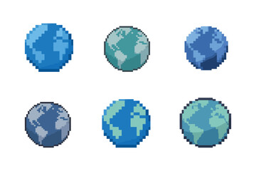 Pixel globe symbol for internet or web, pixel icon illustration for social media