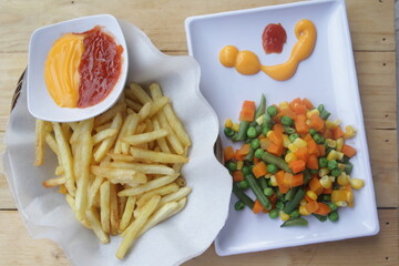 french fries and vegetables