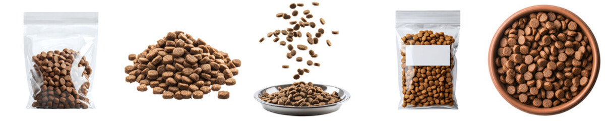 Set of tasty pet food isolated on transparent background PNG
