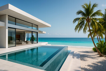 Fototapeta premium Modern Luxury Villa Exterior with Lush Landscape