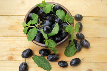 fresh blueberries on wooden background