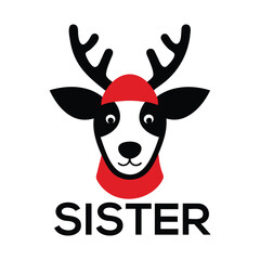 Cute Christmas Reindeer Face with “SISTER” Text – Holiday Character Design