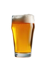 A refreshing pint of golden beer with a frothy head, isolated on a transparent background