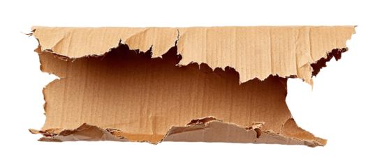 Ripped torn piece of brown cardboard, isolated on transparent cutout background