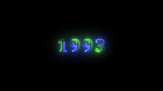 1993neon line text. Abstract 1993 neon text animation, Glowing neon number text background 4k video animation . important year, important date 1993.